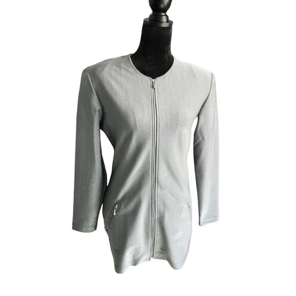 Tapemeasure Skirt & Jacket Women's Suit Gray Metallic Stretch M/L - Picture 3 of 11